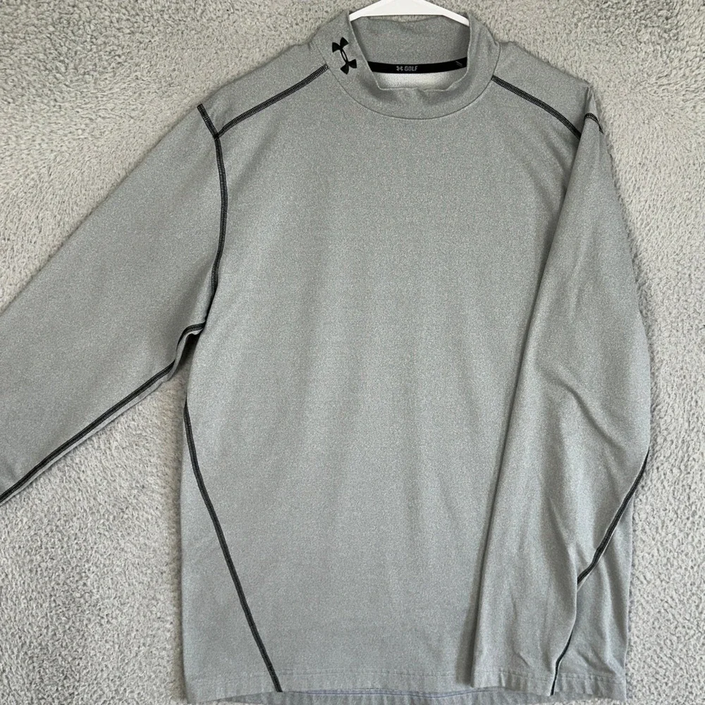 Under Armour Shirt Mens Large Grey ColdGear Golf Mock Neck Base Layer Top Fitted